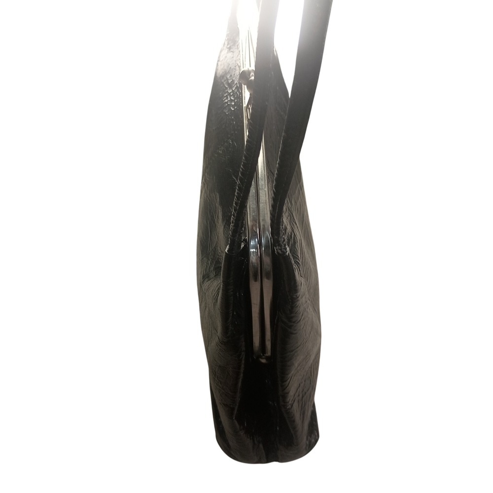 Wilsons leather Black Patent Crinkle Satchel‎ Purse SKUCH127 - Picture 3 of 6